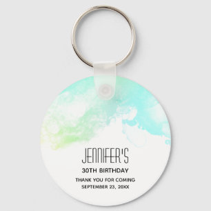 Modern Abstract Green & Blue Watercolor Event Key Ring