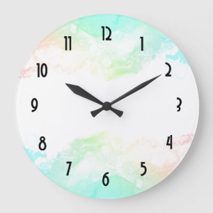 Modern Abstract Green & Blue Watercolor Swirls Large Clock