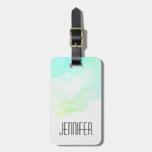 Modern Abstract Green & Blue Watercolor Swirls Luggage Tag