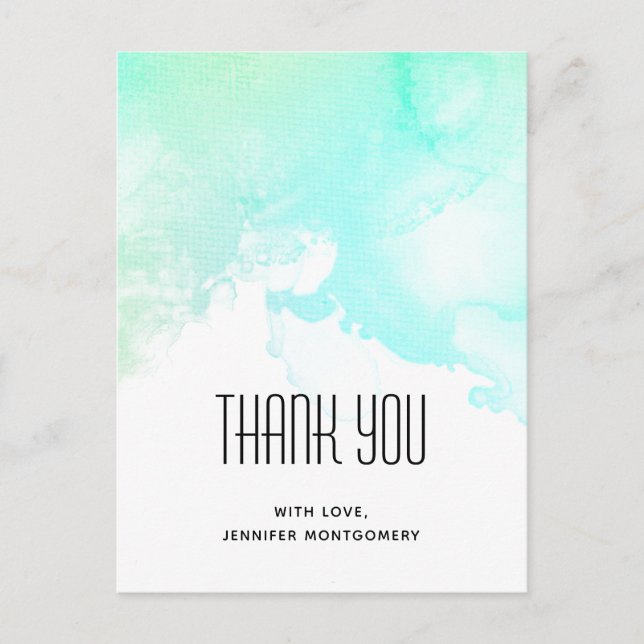 Modern Abstract Green & Blue Watercolor Swirls Postcard (Front)