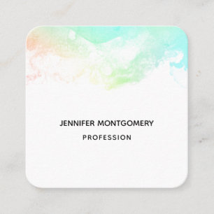 Modern Abstract Green & Blue Watercolor Swirls Square Business Card