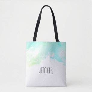 Modern Abstract Green & Blue Watercolor Swirls Tote Bag