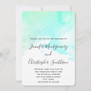 Modern Abstract Green & Blue Watercolor Wedding Invitation