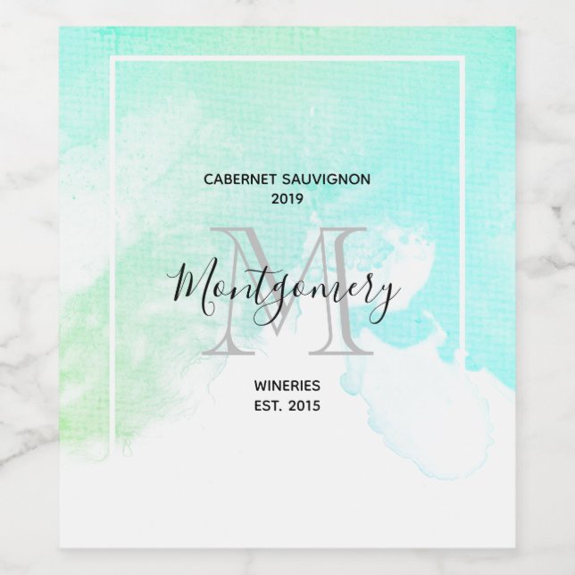 Modern Abstract Green & Blue Watercolor Wine Maker Label (Single Label)