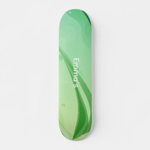 Modern Abstract Green Fluid Waves & Geometric Grap Skateboard