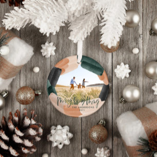 Modern abstract green full bleed 1 photo Christmas Ceramic Ornament