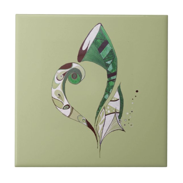 Modern abstract Green hand drawn ink illustration Tile (Front)