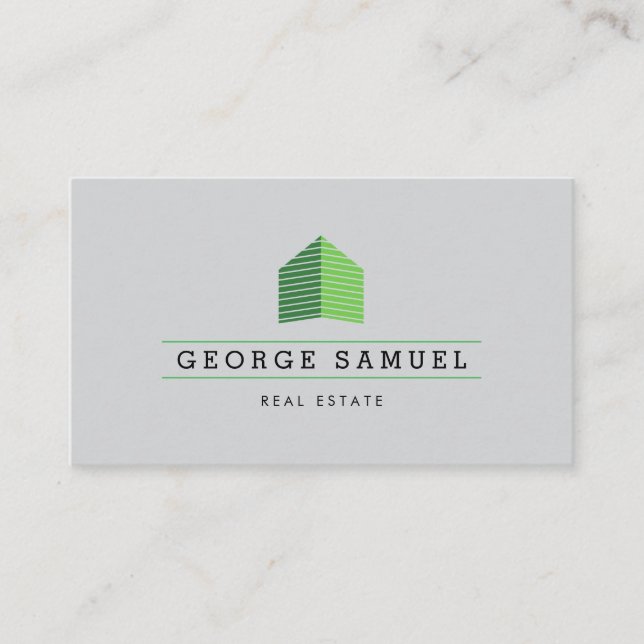 Modern Abstract Green Home Logo Realtor Ash-Black Business Card (Front)