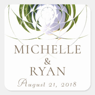 Modern Abstract Green Olive Leaves Wedding Sticker