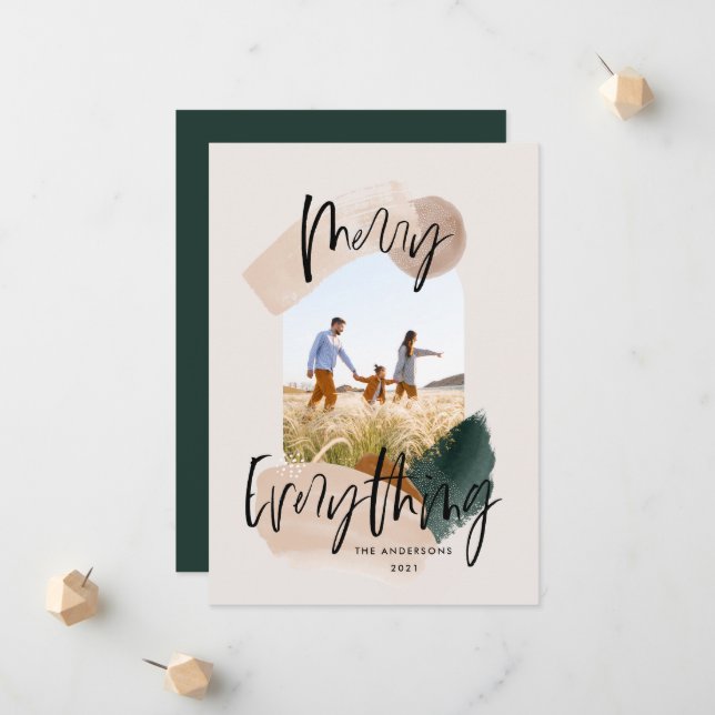 Modern abstract green photo arch Christmas holiday Announcement (Front/Back In Situ)