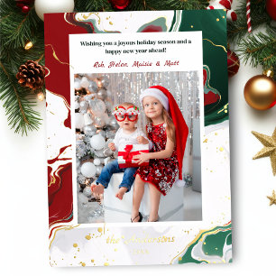 Modern Abstract Green/Red Christmas Photo Foil Holiday Card