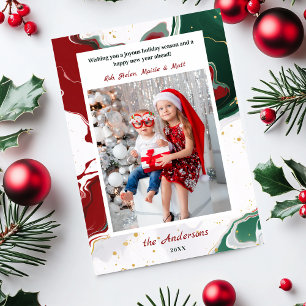 Modern Abstract Green/Red Christmas Photo Holiday Card