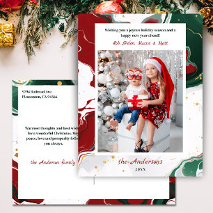 Modern Abstract Green/Red Christmas Photo Holiday Postcard