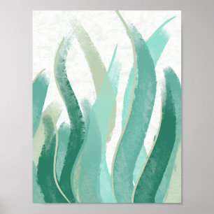 Modern Abstract Green sea Grass watercolor decor