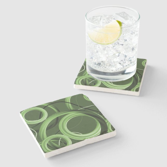 Modern Abstract Green Swirl Stone Coaster (Side)