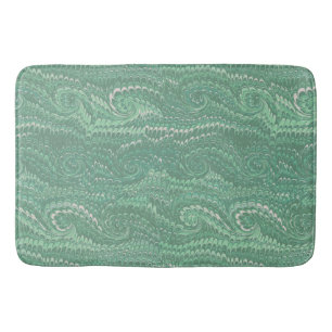 Modern Abstract Green Swirls Marble Pattern Bath Mat