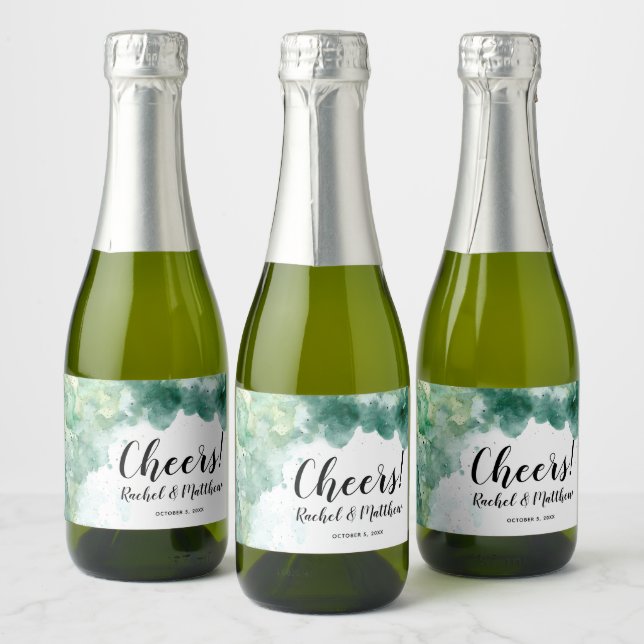 Modern Abstract Green Watercolor Mini Sparkling Wine Label (Bottles)