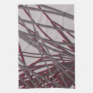 Modern Abstract Grey and Burgundy Design Tea Towel