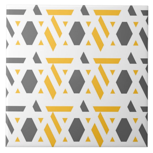 Modern, abstract, grey, mustard yellow, white ceramic tile (Front)