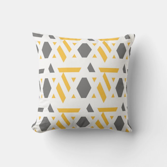 Modern, abstract, grey, mustard yellow, white cushion (Front)