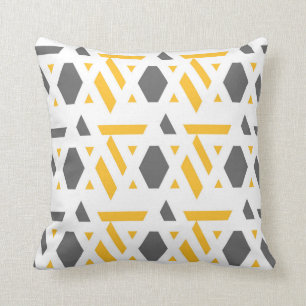 Modern, abstract, grey, mustard yellow, white cushion