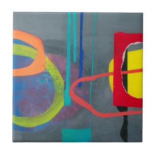 Modern Abstract Grey Red Ceramic Tile