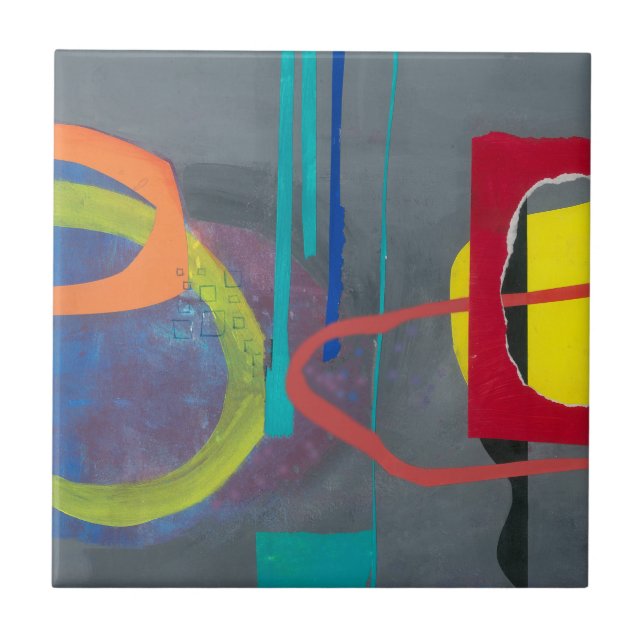 Modern Abstract Grey Red Ceramic Tile (Front)