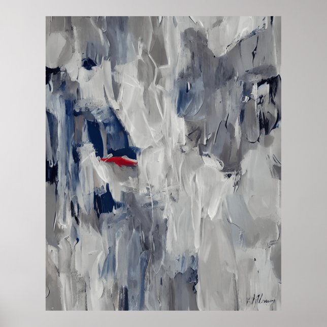 Modern Abstract grey with a red mark Poster (Front)