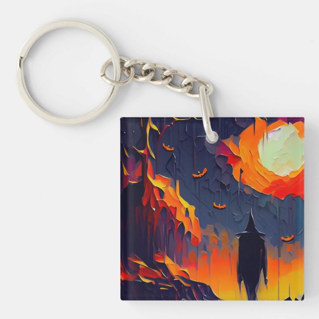 Modern Abstract Halloween Night Key Ring (Front)