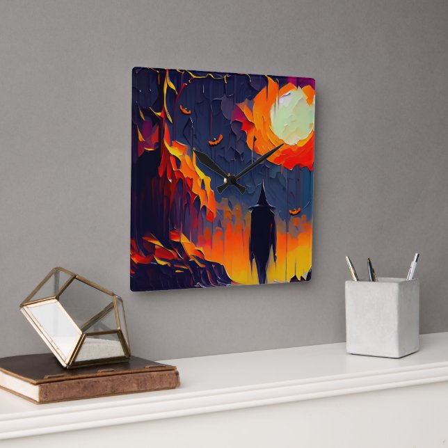 Modern Abstract Halloween Night Square Wall Clock (Office)