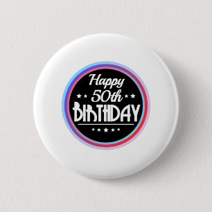 Modern Abstract Happy 50th Birthday 6 Cm Round Badge