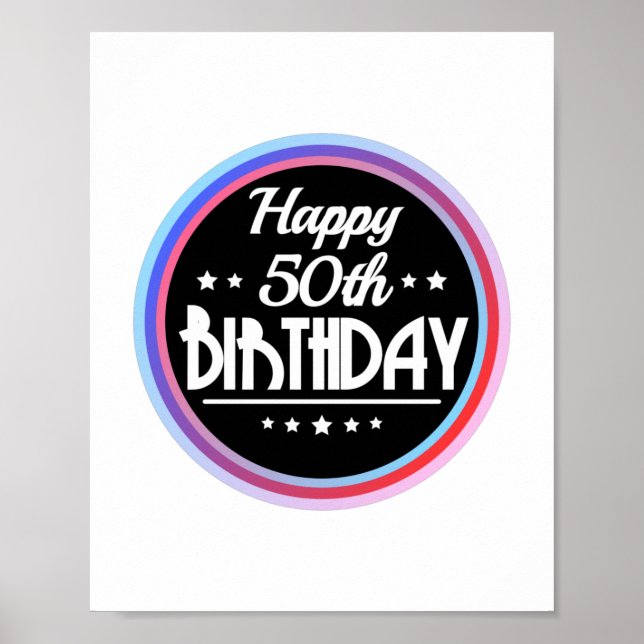 Modern Abstract Happy 50th Birthday Poster (Front)