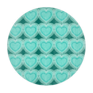 Modern Abstract Hearts - Aqua and Turquoise Cutting Board