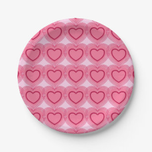 Modern Abstract Hearts - Azalea Pink Paper Plate