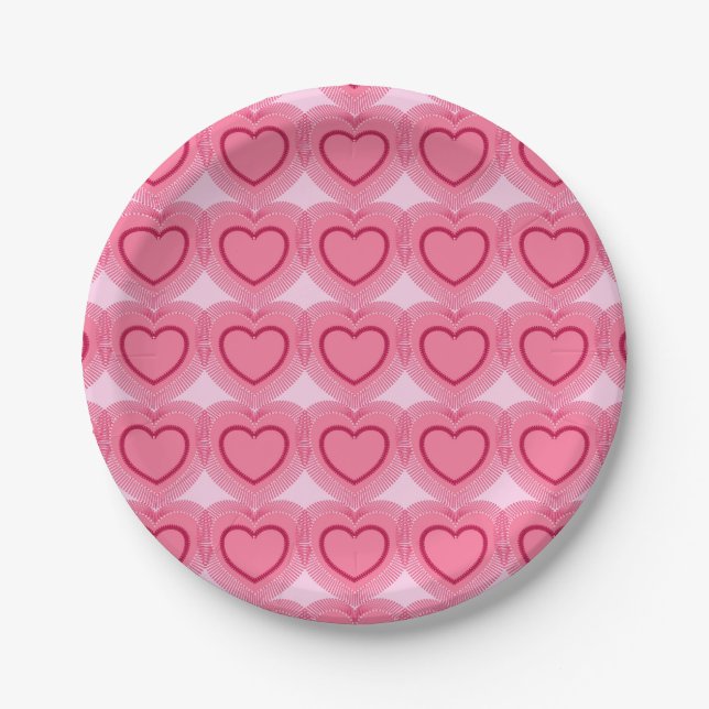 Modern Abstract Hearts - Azalea Pink Paper Plate (Front)