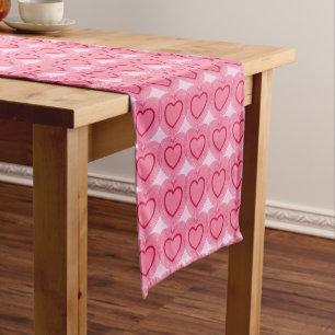 Modern Abstract Hearts - Azalea Pink Short Table Runner