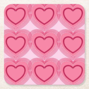 Modern Abstract Hearts - Azalea Pink Square Paper Coaster