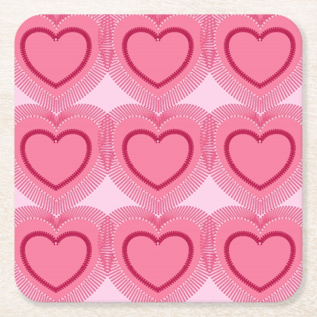 Modern Abstract Hearts - Azalea Pink Square Paper Coaster (Front)