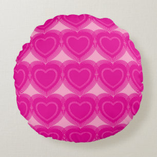 Modern Abstract Hearts - Fuchsia Pink Round Cushion