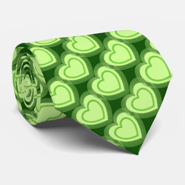 Modern Abstract Hearts - Lime Green Tie (Rolled)