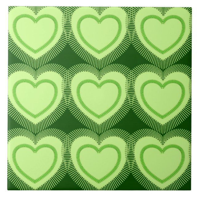Modern Abstract Hearts - Lime Green Tile (Front)