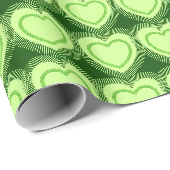 Modern Abstract Hearts - Lime Green Wrapping Paper (Roll Corner)