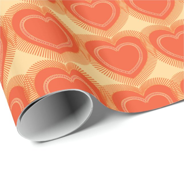 Modern Abstract Hearts - Mandarin Orange Wrapping Paper (Roll Corner)