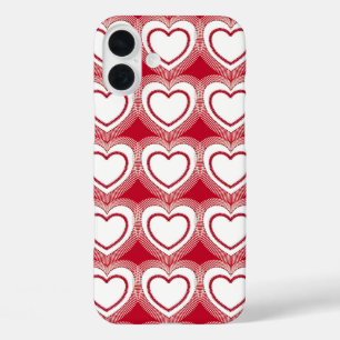 Modern Abstract Hearts - Red and White iPhone 16 Plus Case