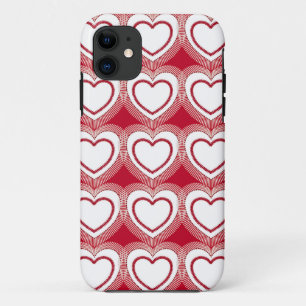 Modern Abstract Hearts - Red and White iPhone 11 Case