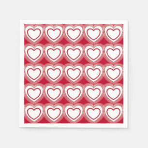 Modern Abstract Hearts - Red and White Napkin