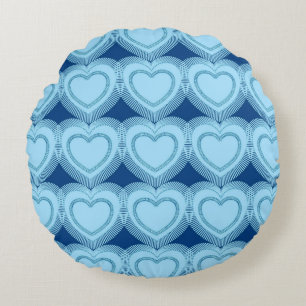 Modern Abstract Hearts - Sky Blue and Cobalt Round Cushion