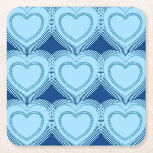 Modern Abstract Hearts - Sky Blue and Cobalt Square Paper Coaster