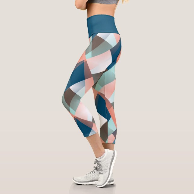 Modern Abstract Hip Geometric Mosaic Art Pattern Capri Leggings (Left)
