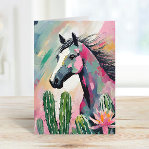 Modern Abstract Horse and Succulents Card